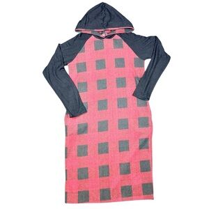 Sweet Claire Buffalo Plaid Hooded Dress XL Red Black Long Sleeve Cozy